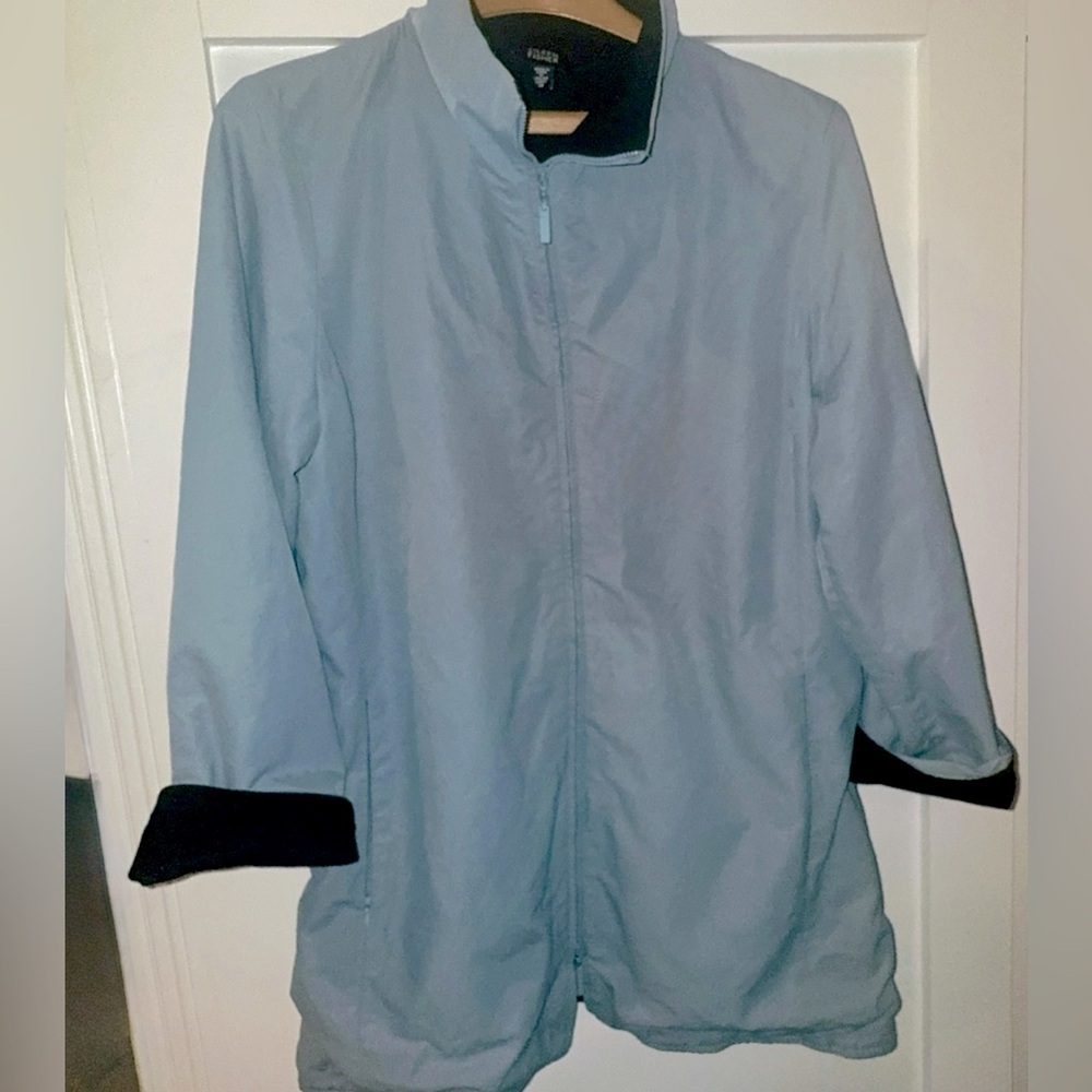 EILEEN FISHER Light Blue Nylon Wool Blend Zip Front Long Sleeve Jacket medium - Picture 9 of 13